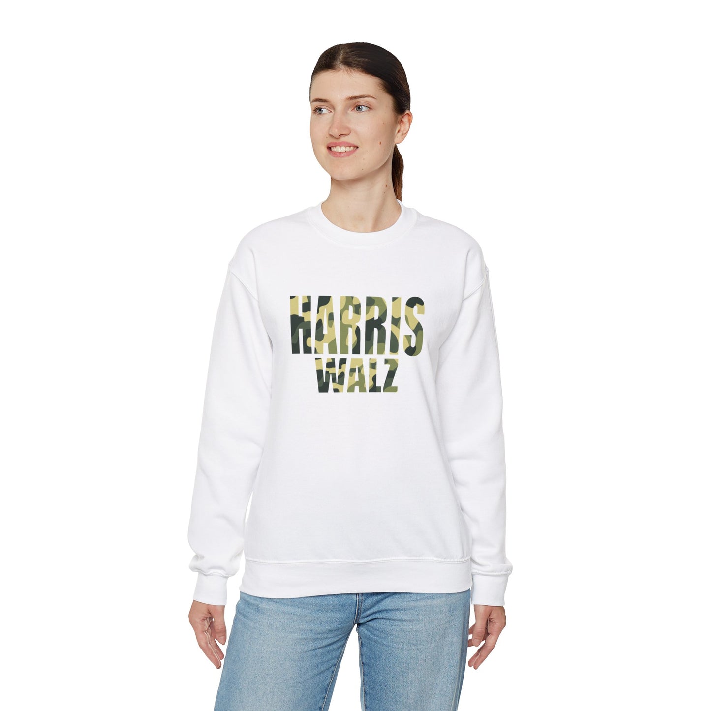 Kamala Harris & Tim Walz Camo Green | Unisex Heavy Blend™ Crewneck Sweatshirt