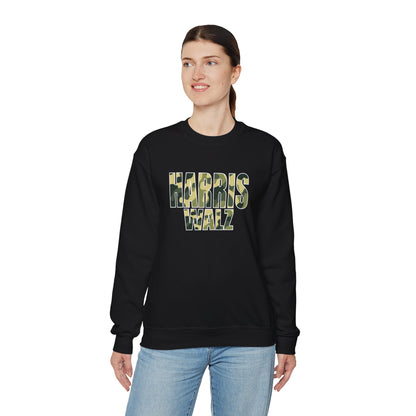 Kamala Harris & Tim Walz Camo Green | Unisex Heavy Blend™ Crewneck Sweatshirt