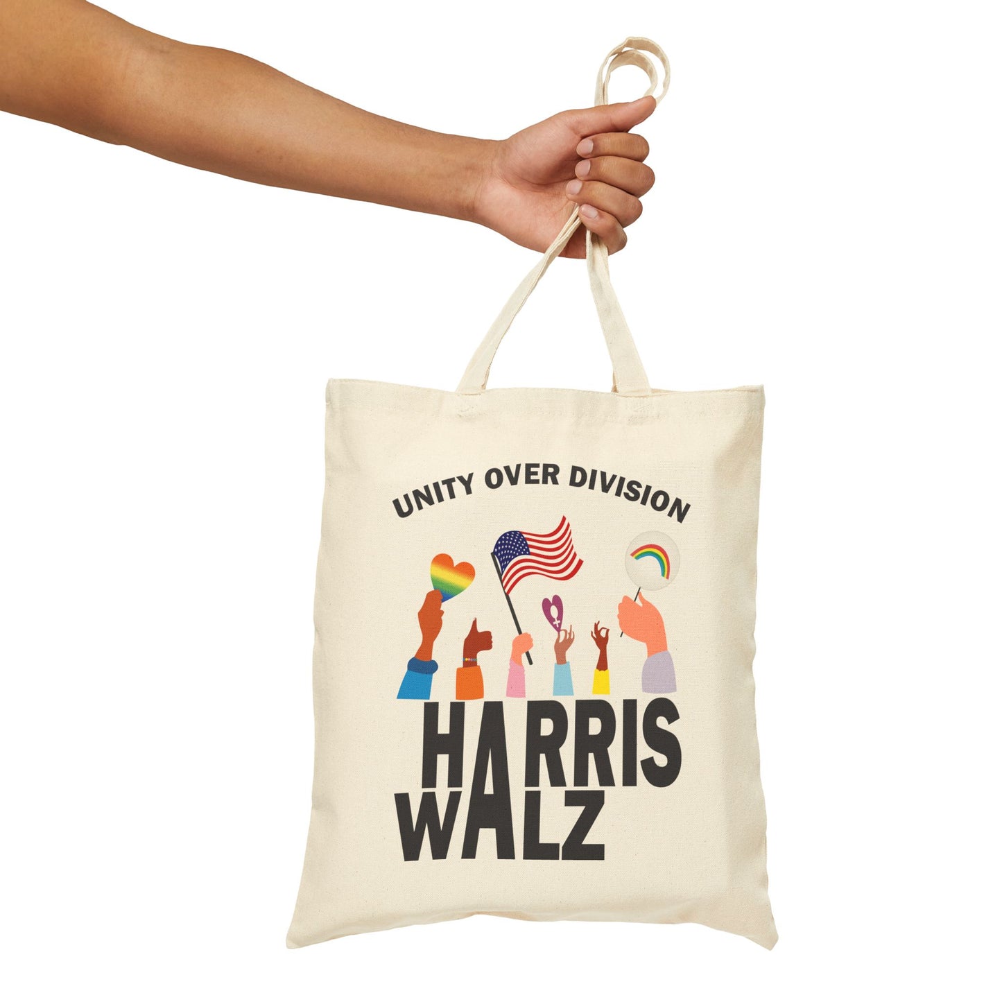 Harris Walz Unity over Division LGBTQ Pride | Cotton Canvas Tote Bag