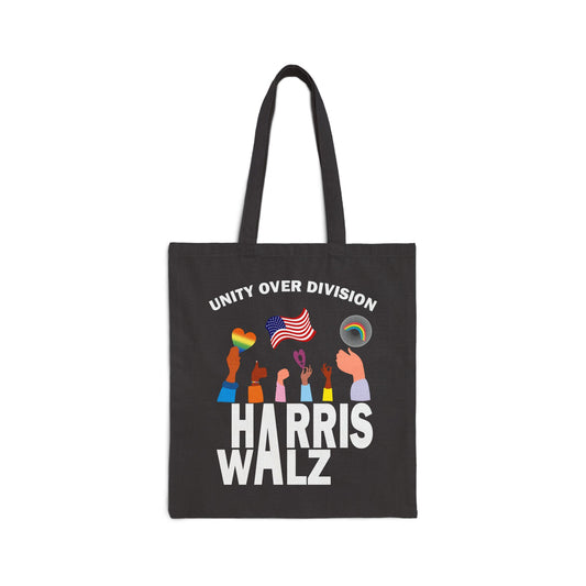 Harris Walz Unity over Division LGBTQ Pride | Cotton Canvas Tote Bag