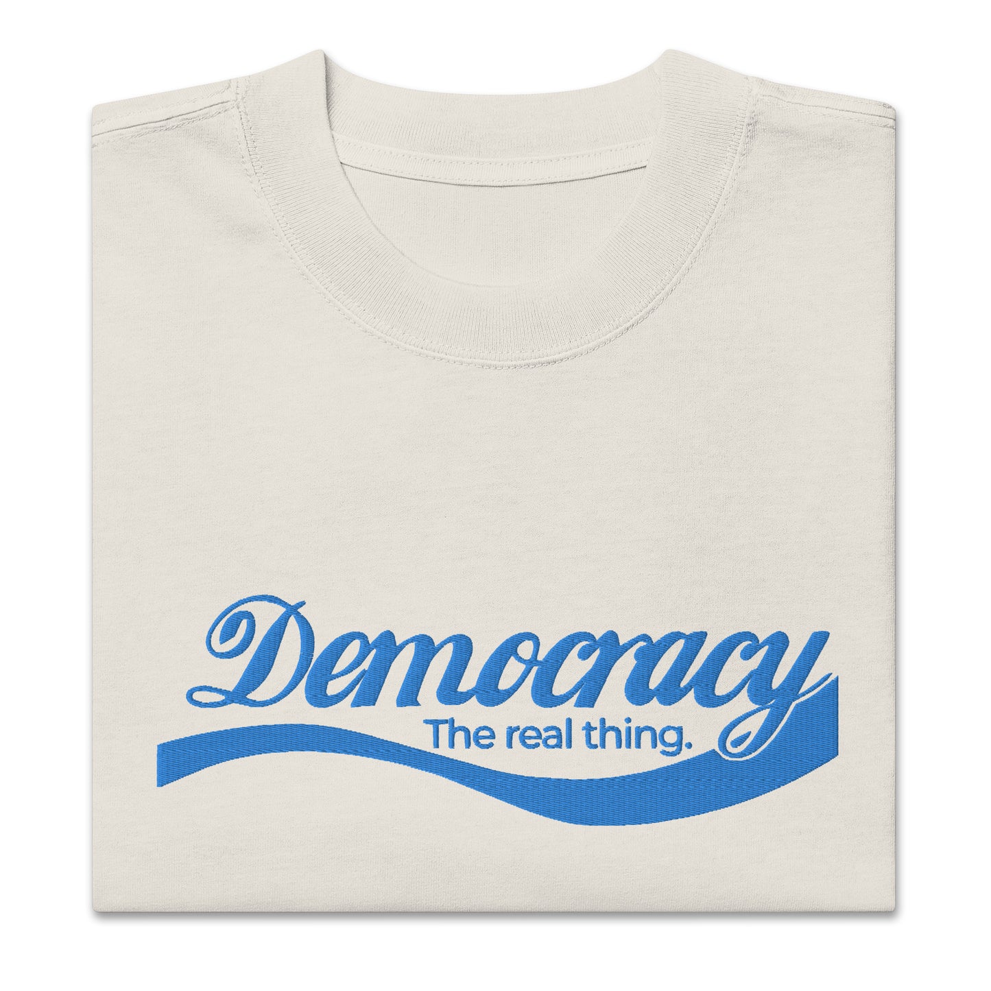 Democracy The Real Thing Embroidery 3D | Oversized Faded T-Shirt