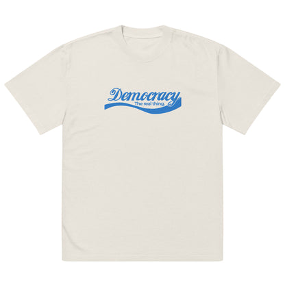 Democracy The Real Thing Embroidery 3D | Oversized Faded T-Shirt